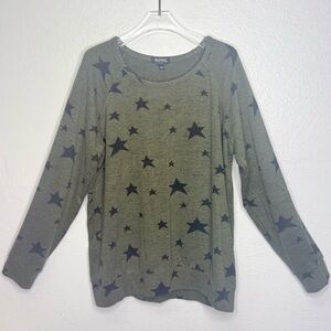 Buffalo David Bitton Star Print Top Olive Green Long Sleeve Large